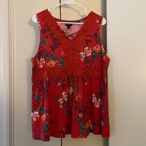 Torrid Babydoll Textured Jersey V-Neck Lace-Up Tank Top